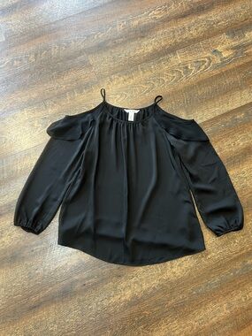 White House Black Market Black Cold-Shoulder Blouse with Spaghetti Straps